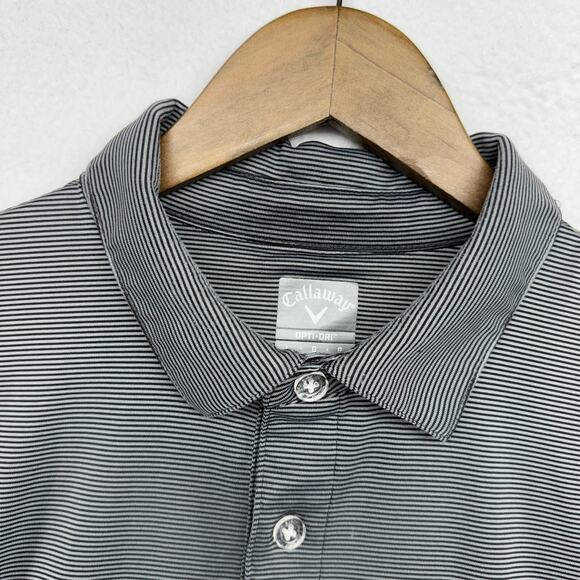 Callaway Polo Shirt Men's Large Gray Black Micro Striped Opti Dri Golf Tech - Picture 1 of 8